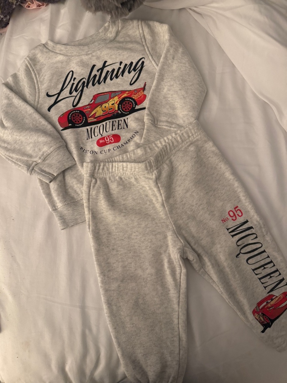 Disney Gray Lightning McQueen Sweatshirt & Joggers Set with Red Accent